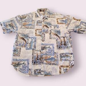VTG Straight Down Hawaiian Shirt Fish Print Men’s L USA Made Tropical EUC